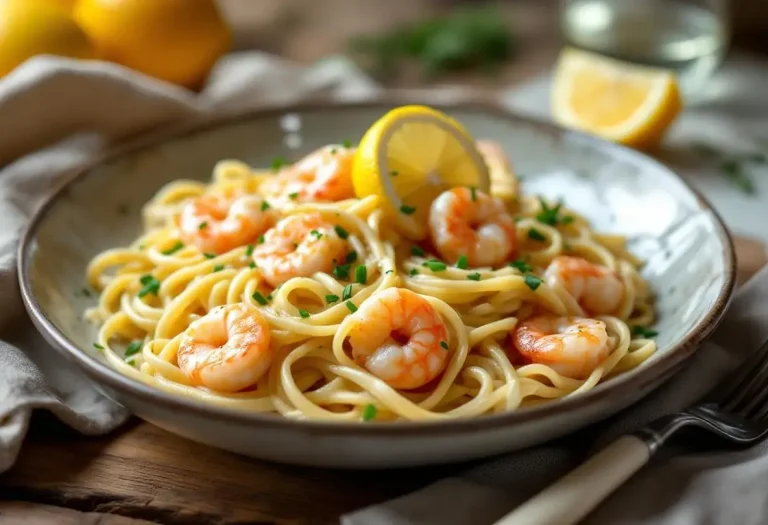 Linguine aux poireaux, crème onctueuse et crevettes ultra gourmandes