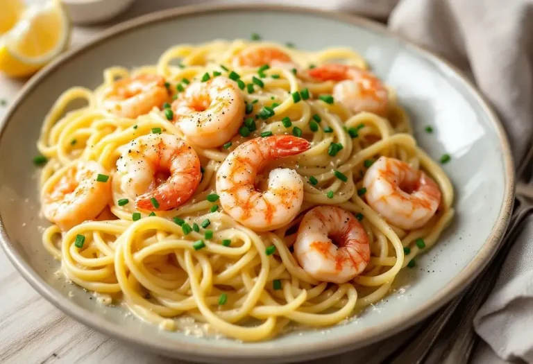 Linguine aux poireaux, crème onctueuse et crevettes vraiment gourmandes