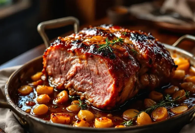 Rouelle de porc caramélisée au miel : cuisson lente au four pour une viande ultra fondante