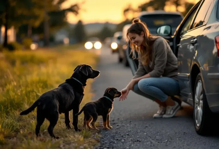 En apercevant une chienne et ses 2 chiots au bord de la route, une automobiliste ressent un besoin irrésistible de faire demi-tour pour les sauver