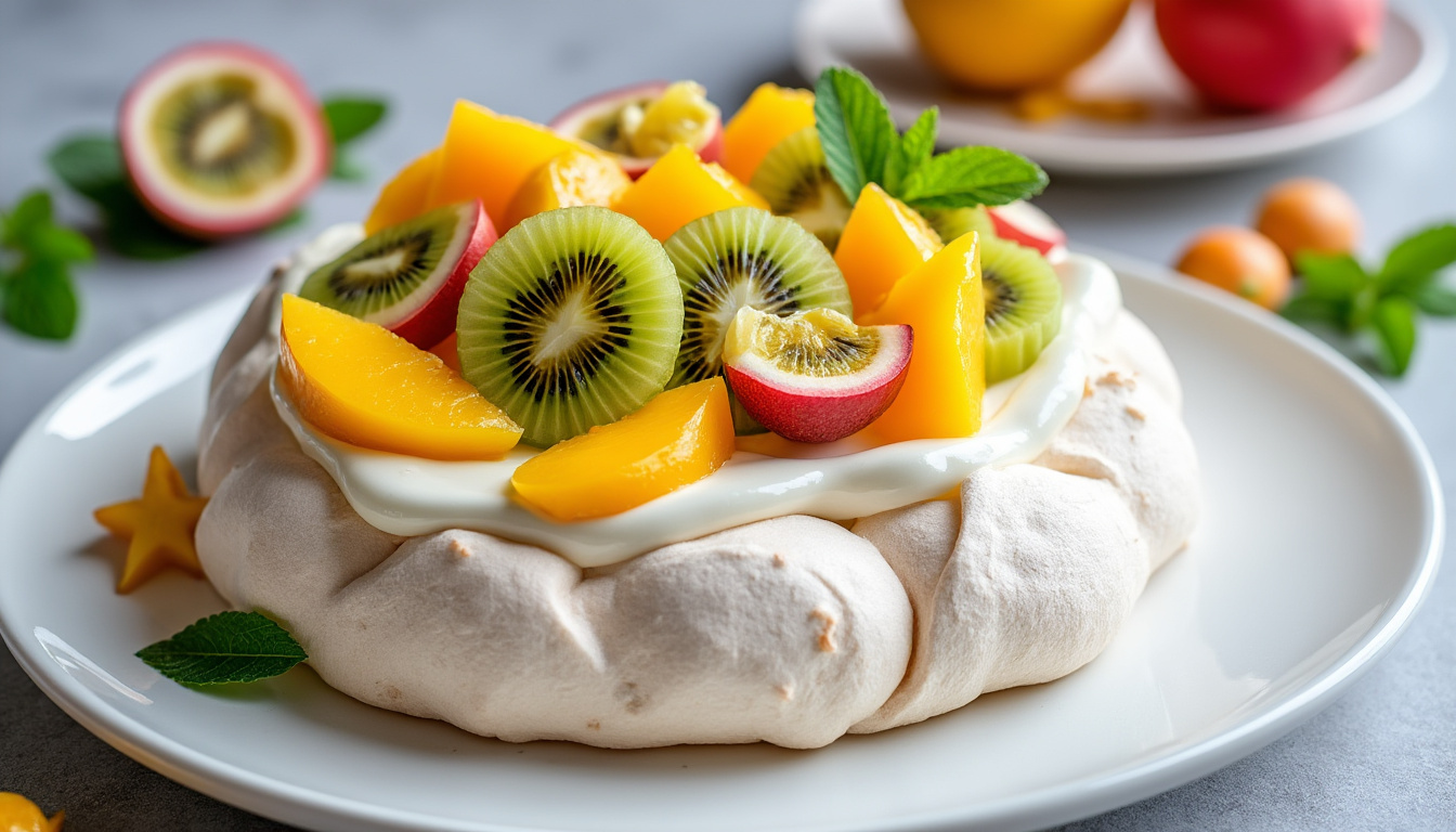 Découvrez une pavlova aux fruits exotiques selon michalak savourez une pavlova aux fruits exotiques inspirée par michalak, une recette délicieuse alliant douceur meringuée et fraîcheur tropicale.